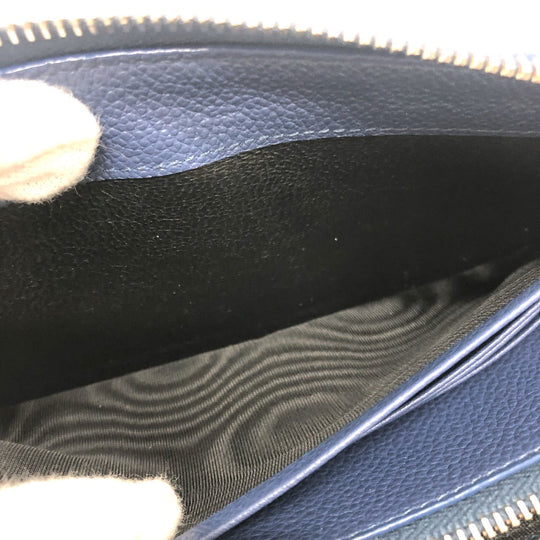 SAINT LAURENT PARIS Long Wallet Purse leather Navy Zip Around mens Used Authentic