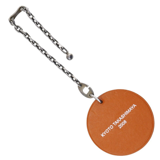 HERMES key ring Leather, Silver925 Orange Key charm KYOTO TAKASHIMAYA 2008 Takashimaya limited Women Used Authentic