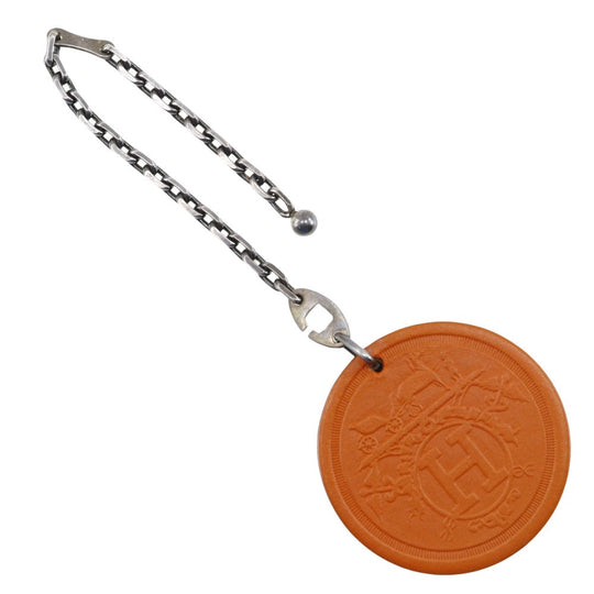 HERMES key ring Leather, Silver925 Orange Key charm KYOTO TAKASHIMAYA 2008 Takashimaya limited Women Used Authentic