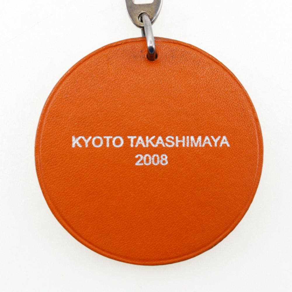 HERMES key ring Leather, Silver925 Orange Key charm KYOTO TAKASHIMAYA 2008 Takashimaya limited Women Used Authentic