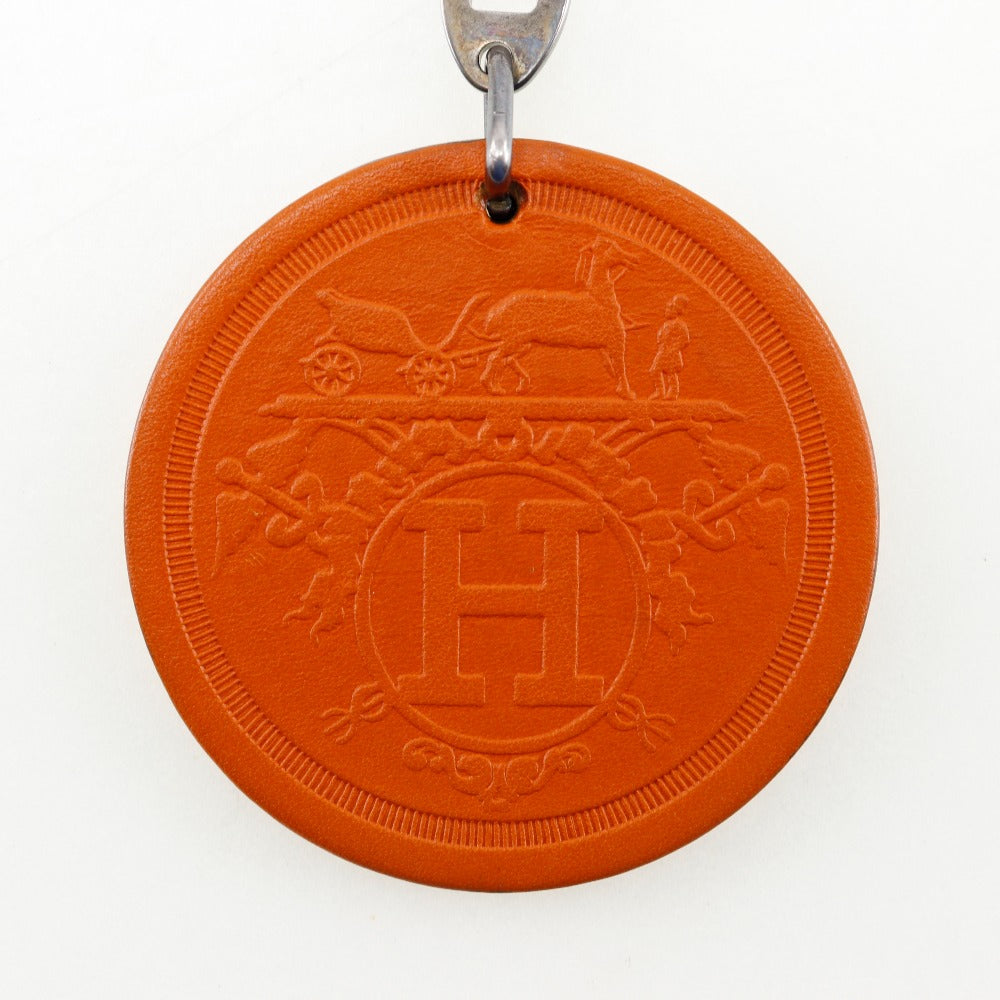 HERMES key ring Leather, Silver925 Orange Key charm KYOTO TAKASHIMAYA 2008 Takashimaya limited Women Used Authentic