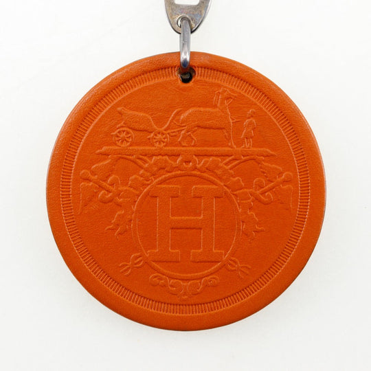 HERMES key ring Leather, Silver925 Orange Key charm KYOTO TAKASHIMAYA 2008 Takashimaya limited Women Used Authentic