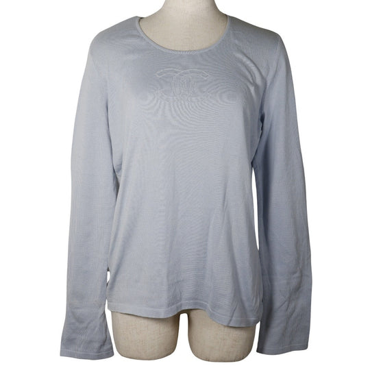 CHANEL knit P25278V01765 cotton light blue COCO Mark Women 46 Used Authentic