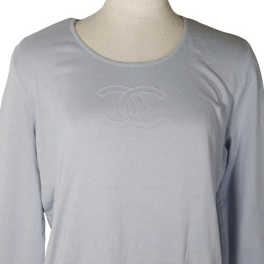 CHANEL knit P25278V01765 cotton light blue COCO Mark Women 46 Used Authentic