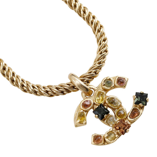 CHANEL Necklace Plated Gold, Rhinestones gold COCO Mark Gripoa Women Used Authentic