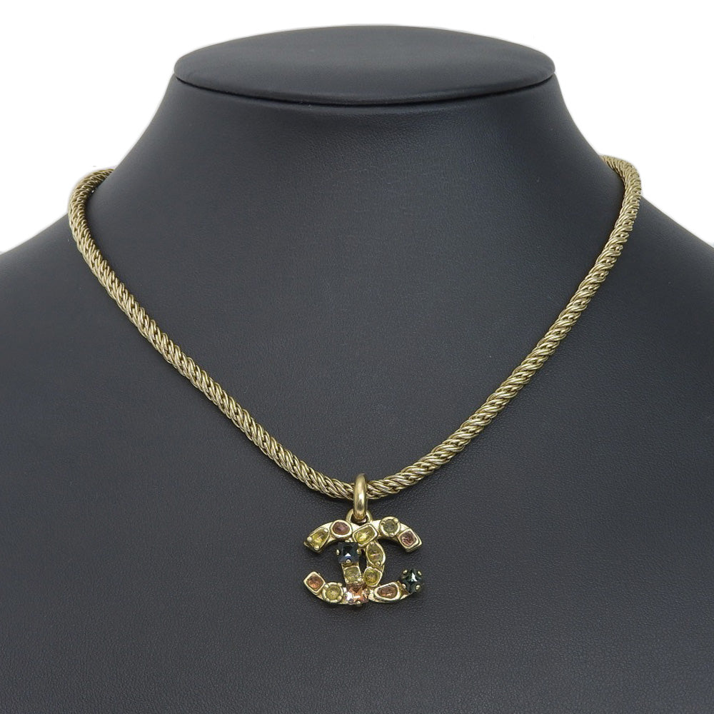 CHANEL Necklace Plated Gold, Rhinestones gold COCO Mark Gripoa Women Used Authentic