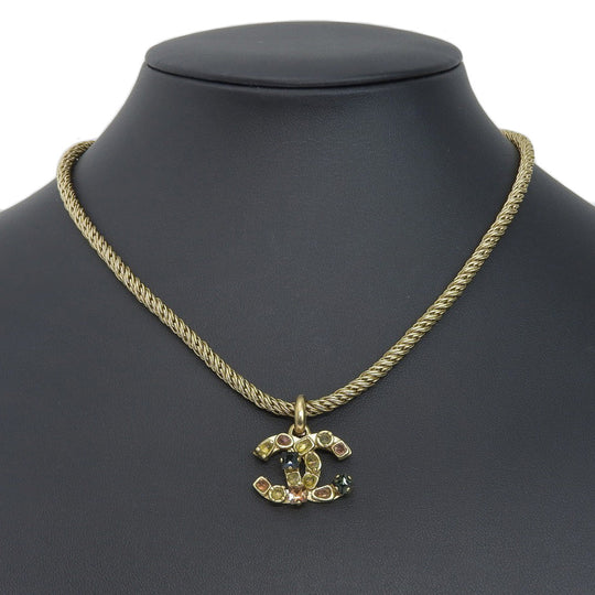 CHANEL Necklace Plated Gold, Rhinestones gold COCO Mark Gripoa Women Used Authentic