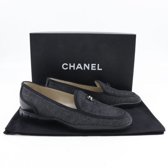 CHANEL loafers denim black COCO Button Women 36 1/2 Used Authentic
