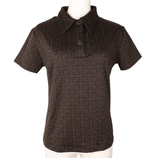 FENDI Short sleeve polo shirt Rayon Brown Zucca Women 42 Used Authentic