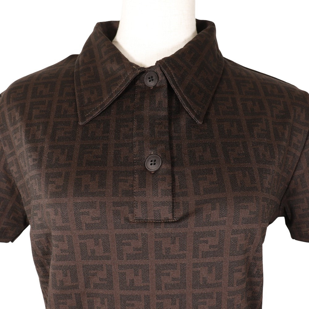 FENDI Short sleeve polo shirt Rayon Brown Zucca Women 42 Used Authentic