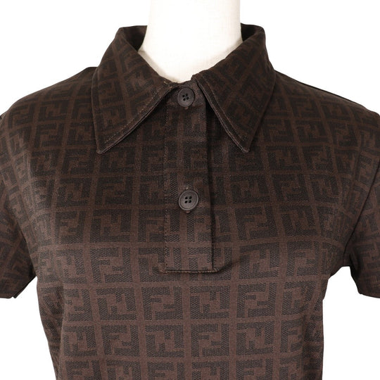 FENDI Short sleeve polo shirt Rayon Brown Zucca Women 42 Used Authentic
