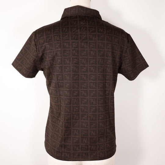 FENDI Short sleeve polo shirt Rayon Brown Zucca Women 42 Used Authentic