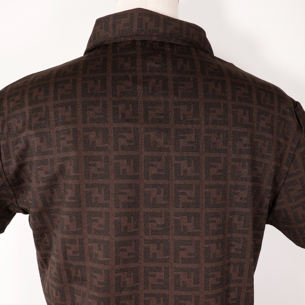 FENDI Short sleeve polo shirt Rayon Brown Zucca Women 42 Used Authentic