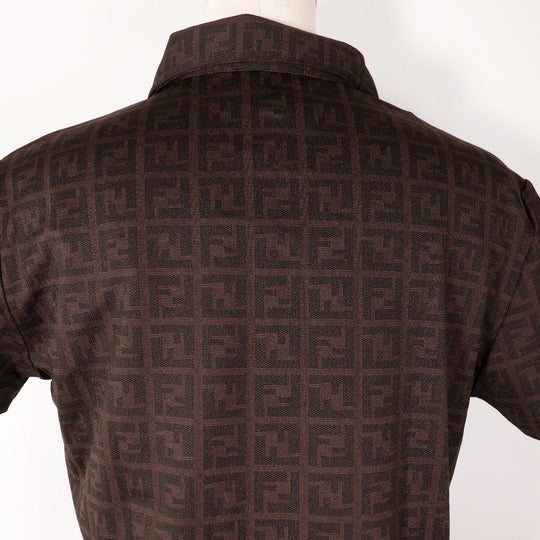 FENDI Short sleeve polo shirt Rayon Brown Zucca Women 42 Used Authentic