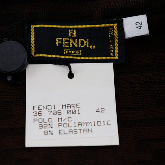 FENDI Short sleeve polo shirt Rayon Brown Zucca Women 42 Used Authentic