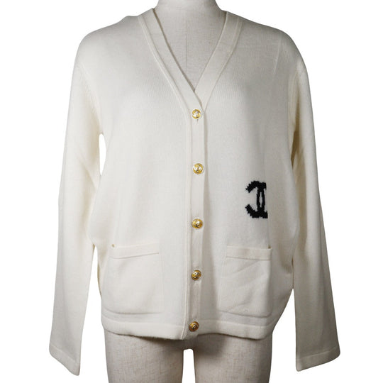 CHANEL cardigan P25866V01857 cashmere off white 05P COCO Mark Women 46 Used Authentic