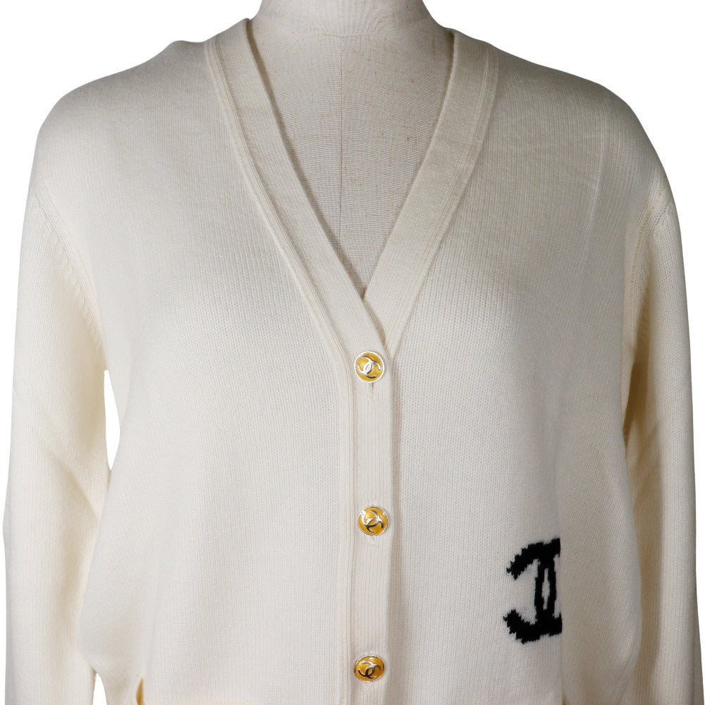 CHANEL cardigan P25866V01857 cashmere off white 05P COCO Mark Women 46 Used Authentic