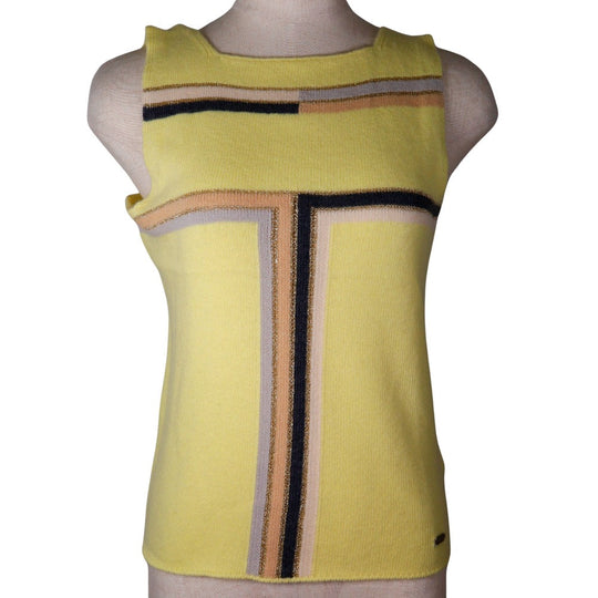 CHANEL knit P17019W02730 Cashmere, Rayon, Polyester yellow 01C No sleeve Women 40 Used Authentic