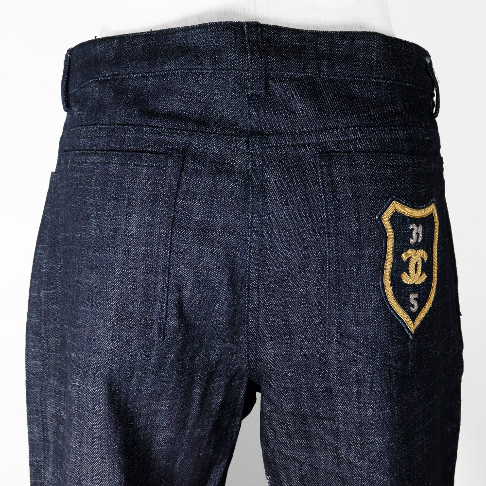 CHANEL Denim pants P25298V16033 cotton Indigo 05C Wappen Women 42 Used Authentic