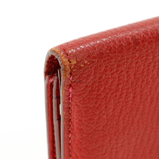 HERMES Bifold Wallet leather Red Beansufla Women Used Authentic