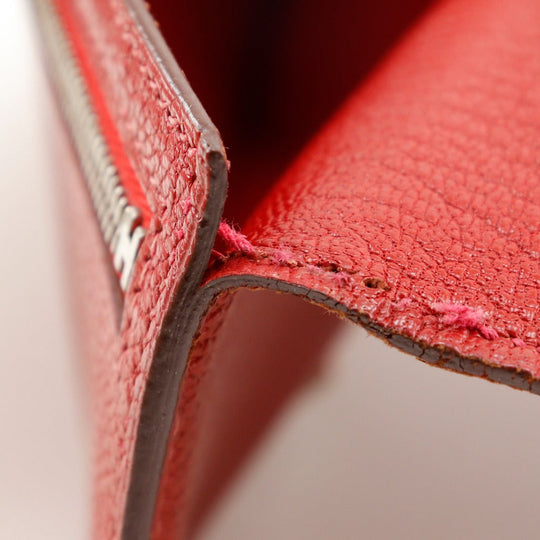 HERMES Bifold Wallet leather Red Beansufla Women Used Authentic