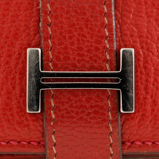 HERMES Bifold Wallet leather Red Beansufla Women Used Authentic
