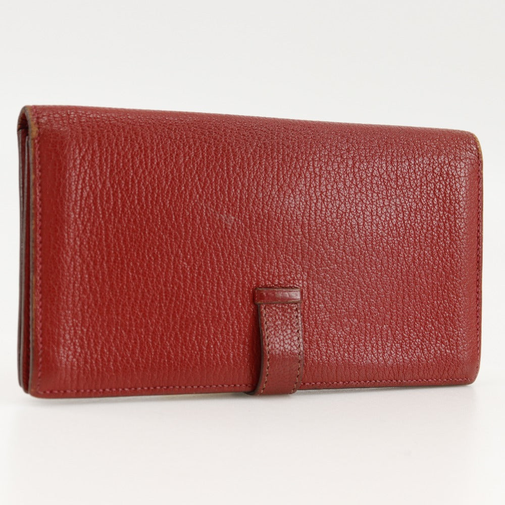 HERMES Bifold Wallet leather Red Beansufla Women Used Authentic