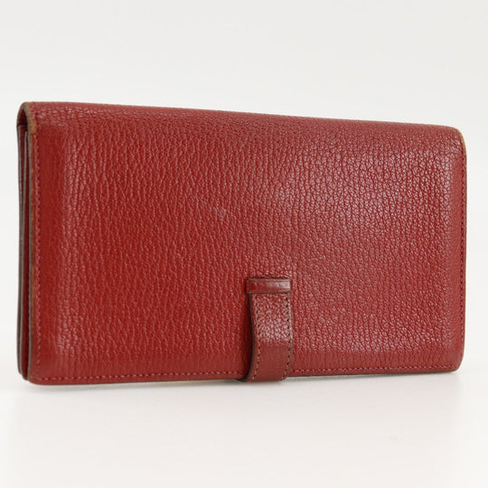 HERMES Bifold Wallet leather Red Beansufla Women Used Authentic