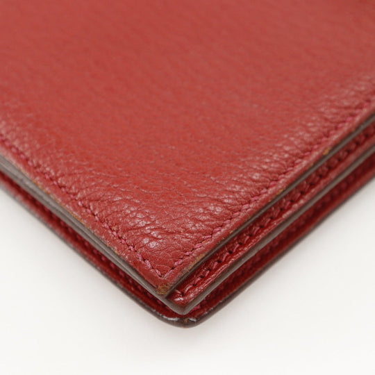 HERMES Bifold Wallet leather Red Beansufla Women Used Authentic
