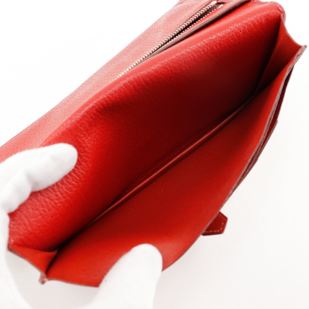 HERMES Bifold Wallet leather Red Beansufla Women Used Authentic