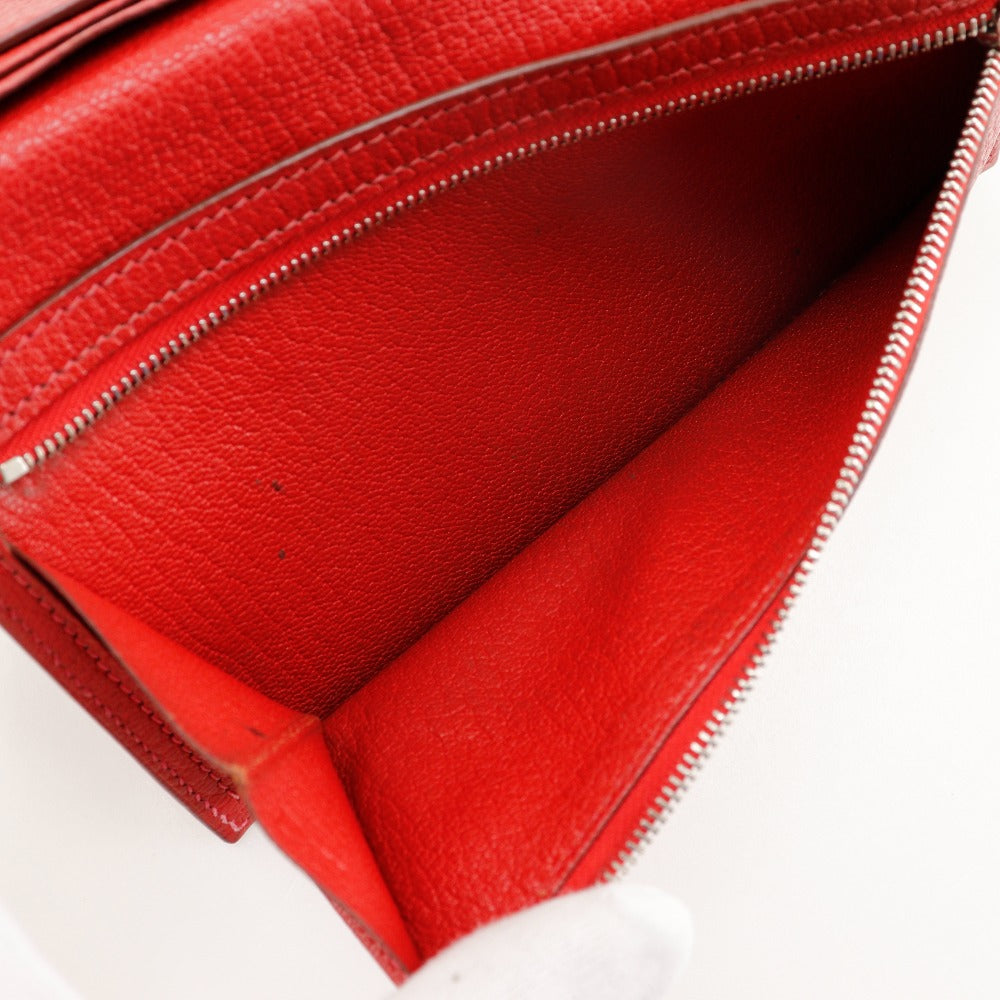 HERMES Bifold Wallet leather Red Beansufla Women Used Authentic