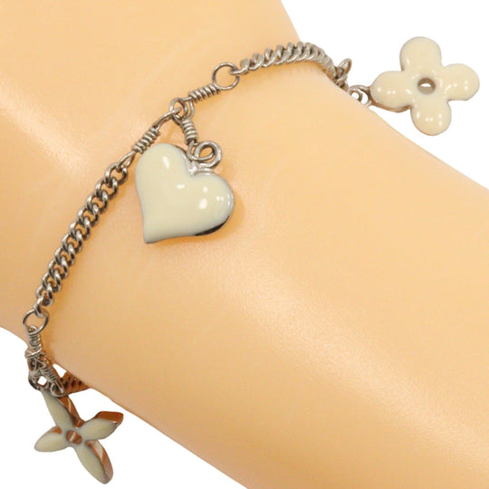 LOUIS VUITTON bracelet M65476 metallic Silver / white Bracelet Sweet Monogram Women Used Authentic