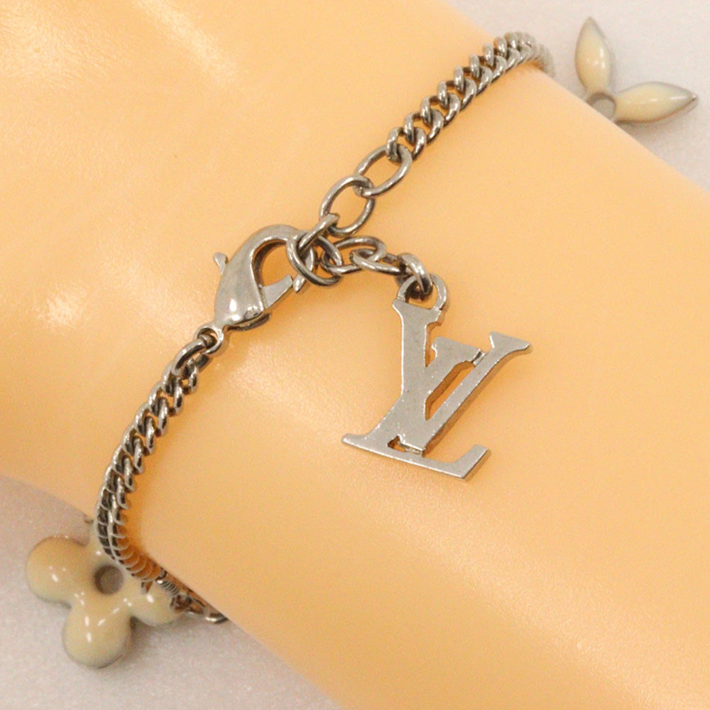 LOUIS VUITTON bracelet M65476 metallic Silver / white Bracelet Sweet Monogram Women Used Authentic
