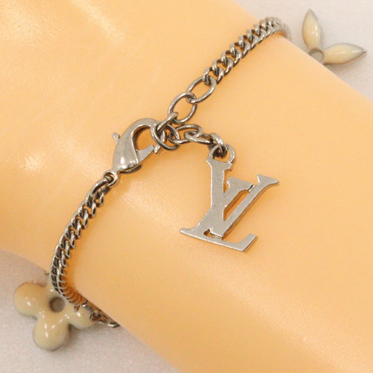 LOUIS VUITTON bracelet M65476 metallic Silver / white Bracelet Sweet Monogram Women Used Authentic