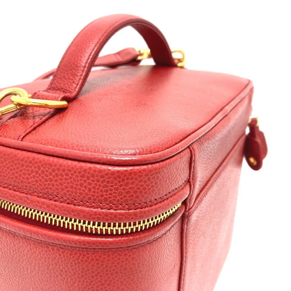 CHANEL Shoulder Bag Caviar skin Red CC COCO Mark Vanity bag handbag Women Used Authentic