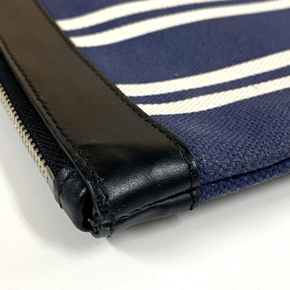 BALENCIAGA Clutch bag 420407 Canvas / leather Navy x black Stripe logo Navy clip M unisex(Unisex) Used Authentic