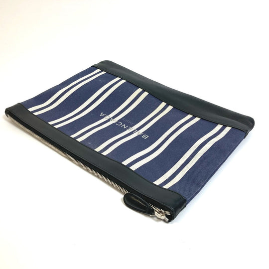 BALENCIAGA Clutch bag 420407 Canvas / leather Navy x black Stripe logo Navy clip M unisex(Unisex) Used Authentic