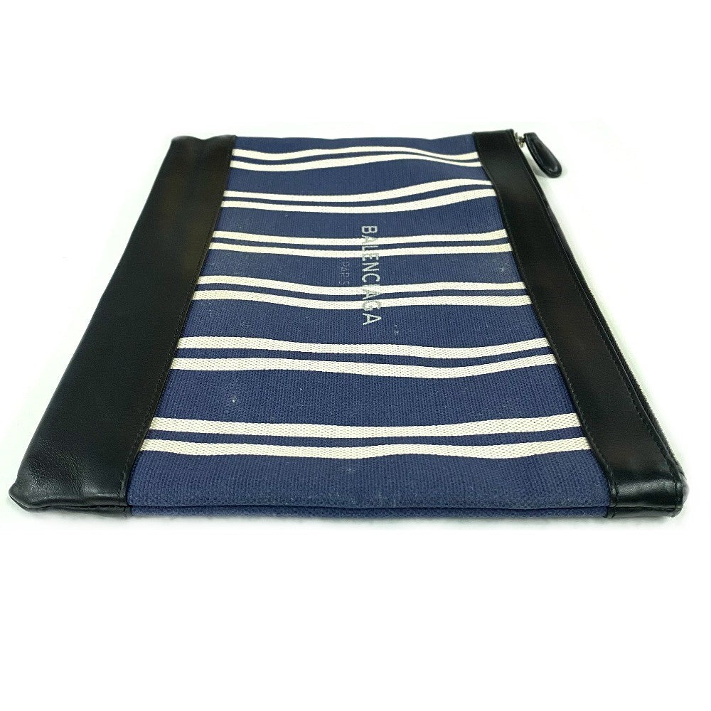 BALENCIAGA Clutch bag 420407 Canvas / leather Navy x black Stripe logo Navy clip M unisex(Unisex) Used Authentic
