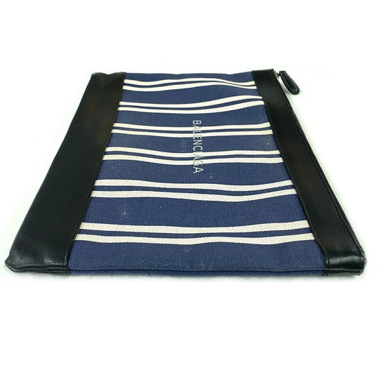 BALENCIAGA Clutch bag 420407 Canvas / leather Navy x black Stripe logo Navy clip M unisex(Unisex) Used Authentic