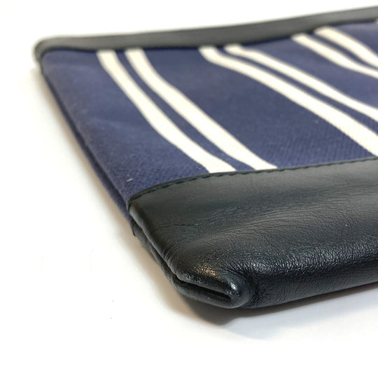 BALENCIAGA Clutch bag 420407 Canvas / leather Navy x black Stripe logo Navy clip M unisex(Unisex) Used Authentic