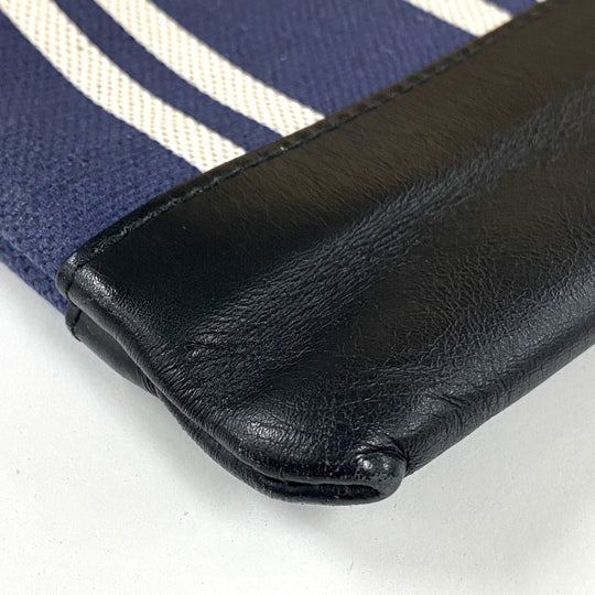 BALENCIAGA Clutch bag 420407 Canvas / leather Navy x black Stripe logo Navy clip M unisex(Unisex) Used Authentic