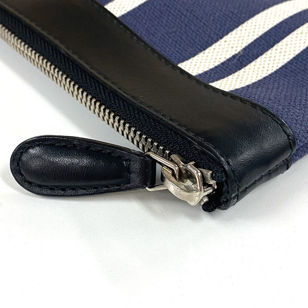 BALENCIAGA Clutch bag 420407 Canvas / leather Navy x black Stripe logo Navy clip M unisex(Unisex) Used Authentic