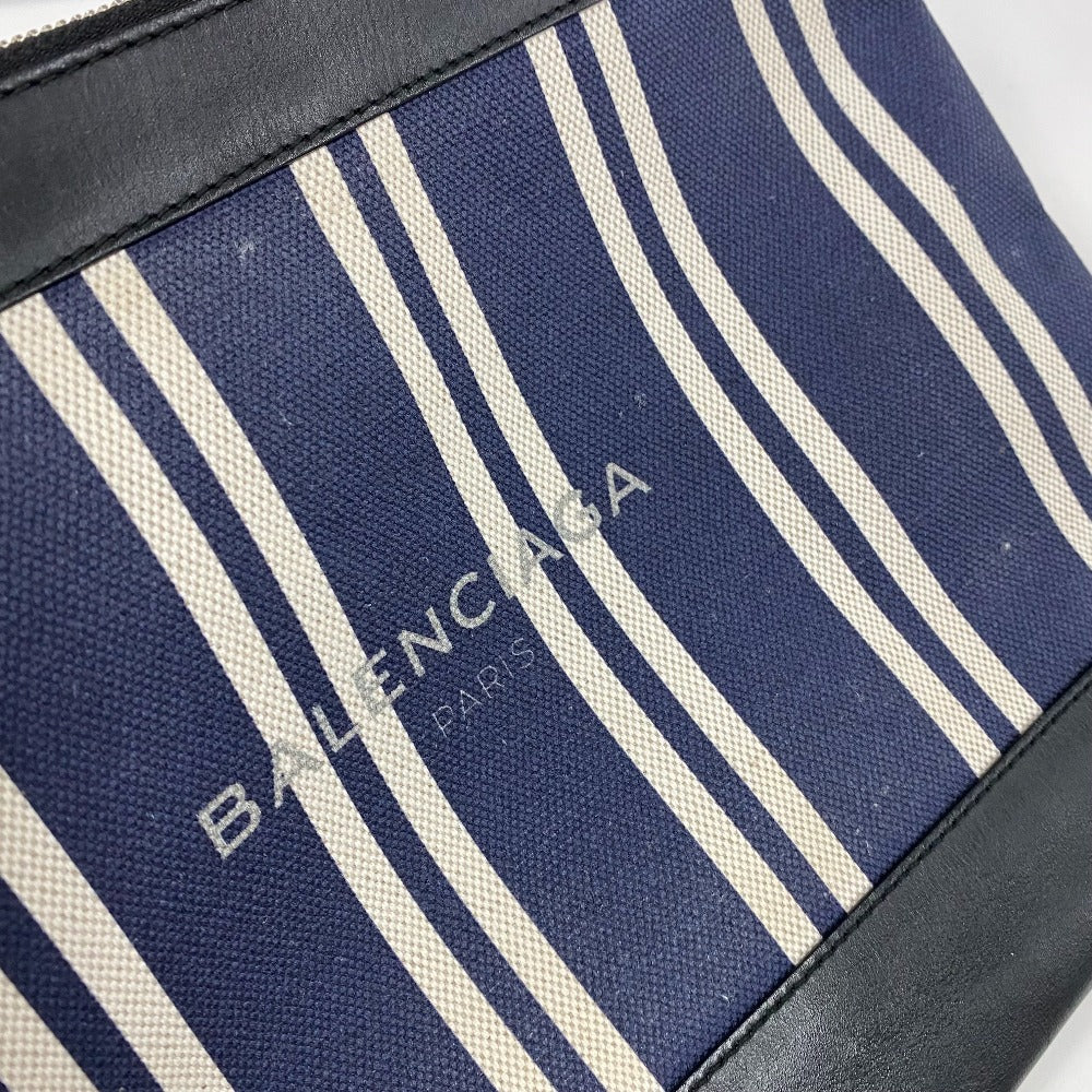 BALENCIAGA Clutch bag 420407 Canvas / leather Navy x black Stripe logo Navy clip M unisex(Unisex) Used Authentic