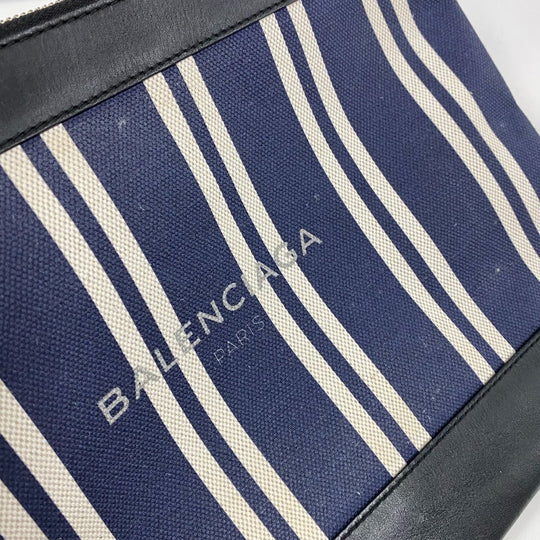 BALENCIAGA Clutch bag 420407 Canvas / leather Navy x black Stripe logo Navy clip M unisex(Unisex) Used Authentic