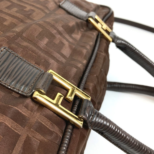 FENDI Tote Bag Nylon / leather Brown Zucca FF pattern Women Used Authentic