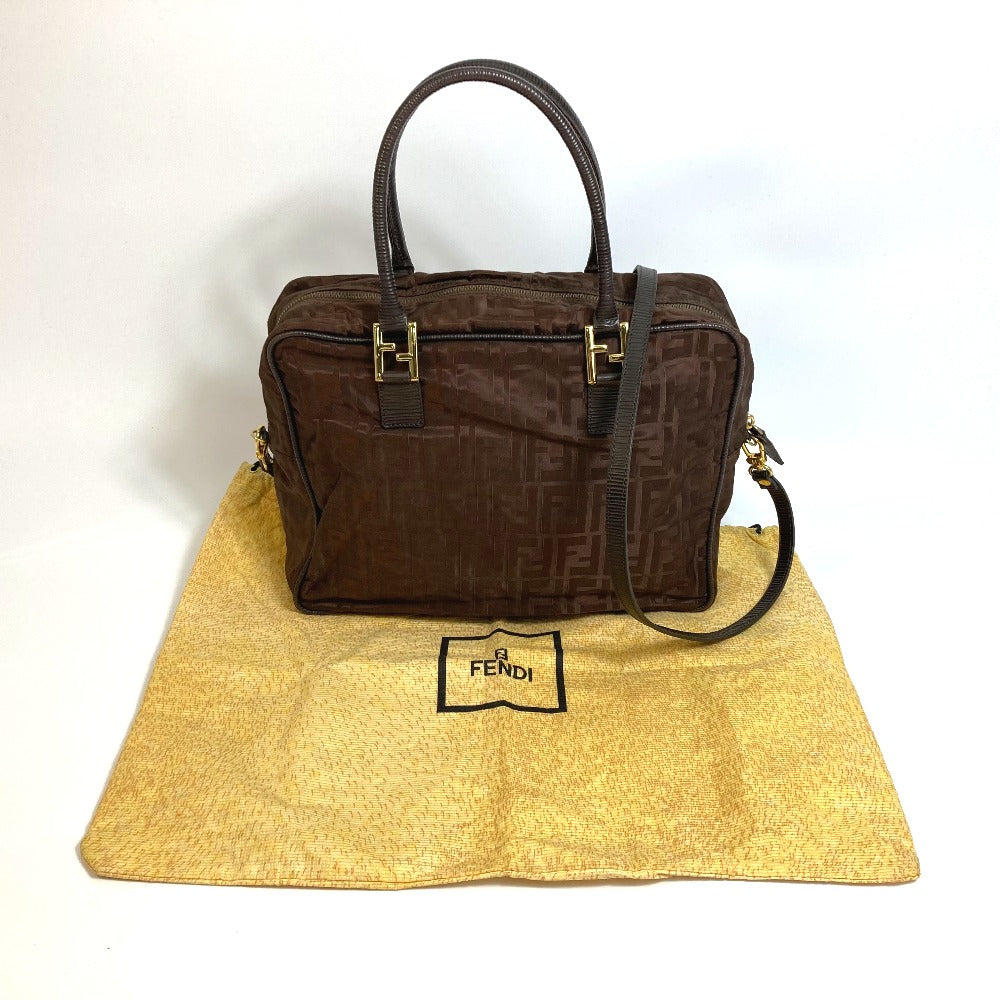 FENDI Tote Bag Nylon / leather Brown Zucca FF pattern Women Used Authentic