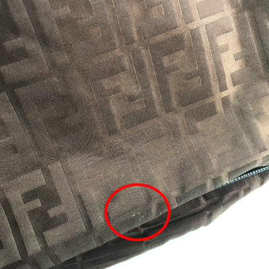 FENDI Tote Bag Nylon / leather Brown Zucca FF pattern Women Used Authentic