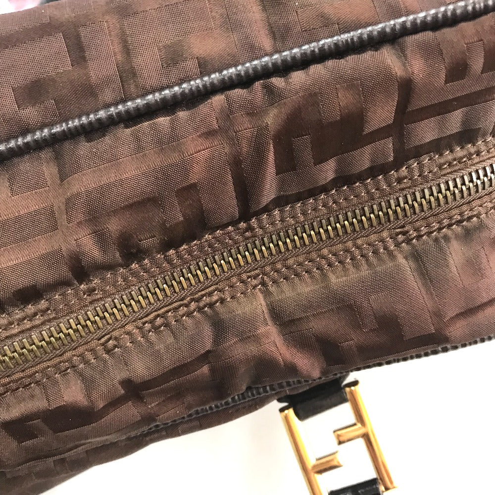 FENDI Tote Bag Nylon / leather Brown Zucca FF pattern Women Used Authentic