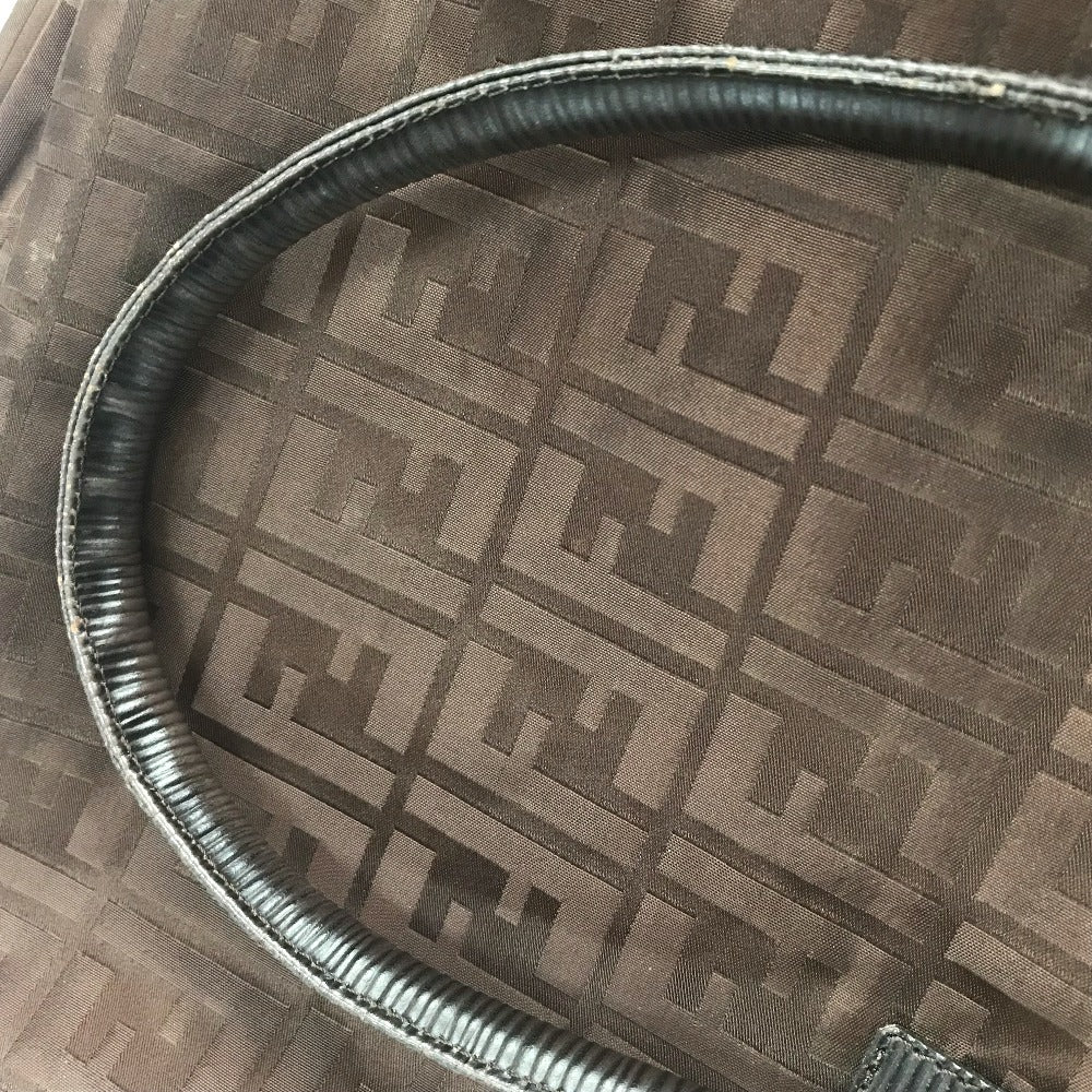 FENDI Tote Bag Nylon / leather Brown Zucca FF pattern Women Used Authentic