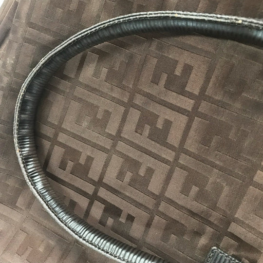 FENDI Tote Bag Nylon / leather Brown Zucca FF pattern Women Used Authentic